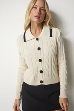 Happiness İstanbul Women's Cream Knit Patterned Buttoned Knitwear Cardigan