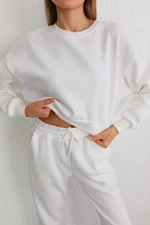 BİKELİFE Women's White Oversize Crop Sweatshirt