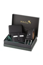 Polo Air Boxed Sports Black Men's Wallet Belt Card Holder Set