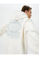 Koton Oversize Sweatshirt Hooded with Printed Slogan on the Back