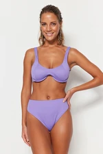 Trendyol Lilac Textured High Waist Normal Leg Bikini Bottom