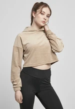 Women's Soft Taupe Hooded Cropped Velvet Oversized