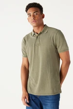 ALTINYILDIZ CLASSICS Men's Khaki Slim Fit Slim Fit Polo Neck Short Sleeved Cotton T-Shirt.