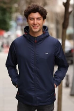 River Club Men's Navy Blue Lined Water Resistant Hooded Raincoat with Pockets - Windbreaker Jacket