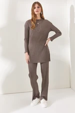 Olalook Women's Mink Top, Slit Blouse Bottom Palazzo, Corduroy Suit