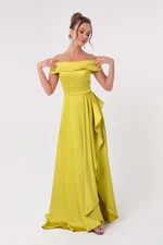 Lafaba Women's Oil Green Bateau Neck Satin Evening & Prom Dress