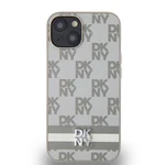 Zadní kryt DKNY PU Leather Checkered Pattern and Stripe pro Apple iPhone 15, béžová