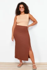 Trendyol Curve Brown Slit Knitted Skirt