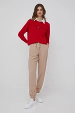 Kalhoty Tommy Hilfiger dámské, béžová barva, hladké
