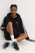 Mikina adidas Originals 3-Stripes Hoodie dámská, černá barva, s kapucí, s aplikací, IU2418