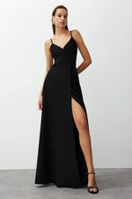 Trendyol Black Slit Detailed Woven Long Elegant Evening Dress