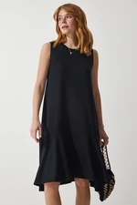 Happiness İstanbul Women's Black Crew Neck Knitted Flounce Bell Dress