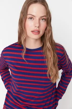 Trendyol Red-Navy Blue Striped Regular/Normal fit Basic Crew Neck Knitted T-Shirt