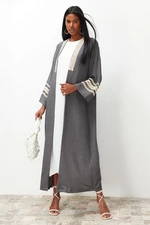 Trendyol Anthracite Brode Detail Long Woven Kimono & Kaftan & Abaya