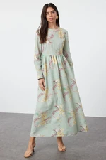 Trendyol Mint Floral Linen Look Woven Dress