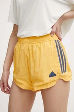 Kraťasy adidas TIRO dámské, žlutá barva, s aplikací, high waist, IS0722