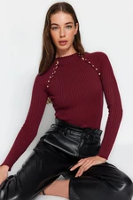 Trendyol Claret Red with Window/Cut Out Accessory Detailed Knitwear Sweater