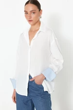 Trendyol Ecru Boyfriend Pattern Cuff Detailed Woven Shirt