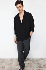 Trendyol Black Oversize Fit Open Collar Summer Linen Look Shirt