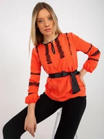 Orange formal blouse with lace and tie