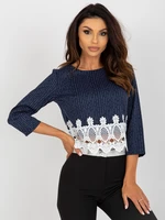 Short navy blue formal blouse with 3/4 sleeves