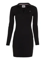 Tommy Jeans Dress - TJW LS SLIM V-NECK POLO DRESS black