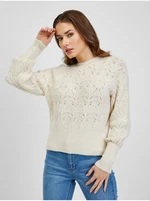 Cream Women's Patterned Sweater with Balloon Sleeves ORSAY - Women