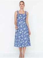 Blue Floral Strappy Midi Dress with Slit Trendyol - Women