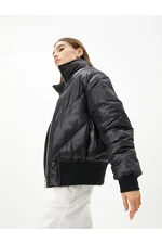 Koton Puffer Coat Vysoký výstřih Zip Lesklý Texturou