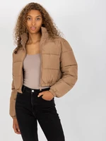 Short winter jacket Iseline camel with hood