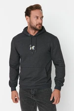 Trendyol Anthracite Regular/Normal Cut Hooded Fleece/Warm Animal Embroidery Sweatshirt