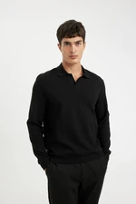 DEFACTO Black Regular Fit Polo Neck Jacquard Knitwear Sweatshirt