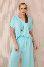 Women's set blouse with necklace + trousers - mint