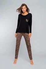 Eila long sleeve pyjamas, long trousers - black/beige print