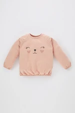 DEFACTO Baby Girl Printed Crew Neck Soft Furry Sweatshirt