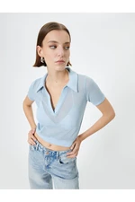 Koton Crop Mesh T-Shirt Polo Neck Short Sleeve