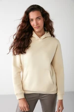 GRIMELANGE Adel Women's Organic Cotton Fleece Inside Soft Relaxed Kangaroo Pocket Hooded Vanilla Sweatshirt