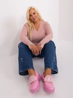 Světle růžový dámský svetr plus size s viskózou