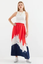 Bigdart 8025 Patterned Long Viscose Skirt - Red