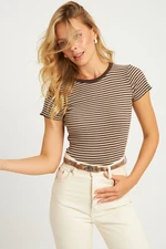 Cool & Sexy Women's Ecru-Brown Striped Blouse