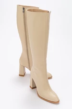 LuviShoes Decer Women's Beige Skin Heeled Boots