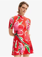 Červené dámské květované úpletové šaty Desigual Boston - Dámské