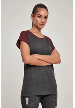 Women's contrasting raglan t-shirt charcoal/red wine