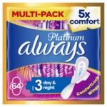 ALWAYS Platinum Day & Night (Velikost 3) Hygienické Vložky S Křidélky 64 ks
