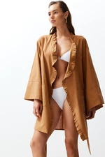 Trendyol Brown Belted Mini Woven Ruffled 100% Cotton Kimono&Kaftan