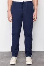 Trendyol Navy Blue Relaxed Fit Elastic Waistband Summer 100% Cotton Soft Linen Trousers