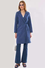 armonika Women's Dark Blue Tie Long Coat