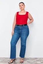 Trendyol Curve Red Square Collar Plain Basic Camisole Plus Size Athlete