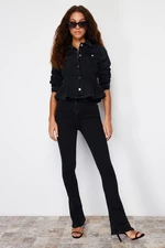 Trendyol Black Flounce Fitted Denim Jacket