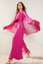 Trendyol Fuchsia Flower Belted Chiffon Satin Evening Dress Jumpsuit